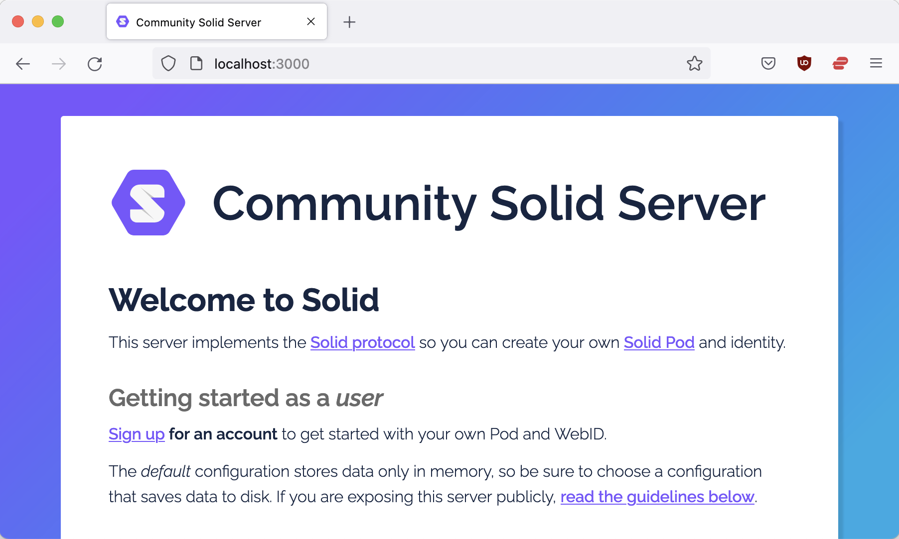 Community Solid Server welcome page